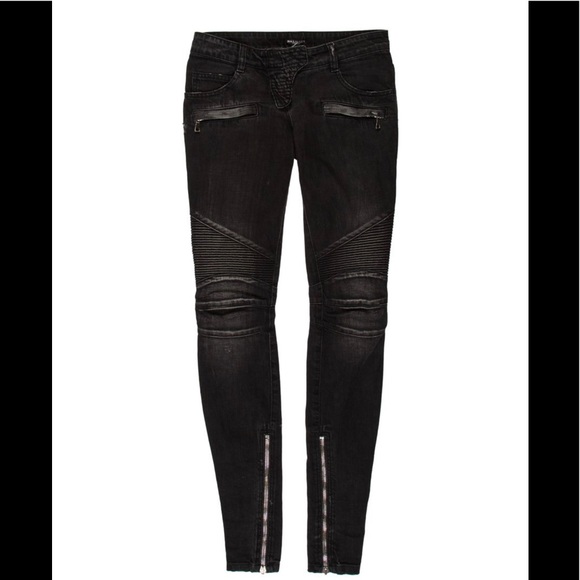 Balmain Distressed Grey Moto Jeans US2, 34 - Picture 4 of 5